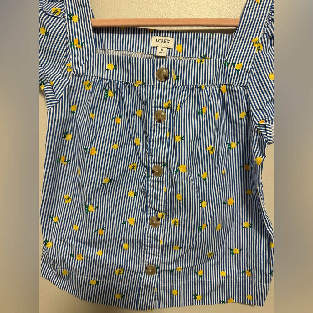 J. Crew Lemon-print square-neck button-front top in stretch cotton poplin - Picture 3 of 7